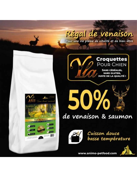 Croquettes hypoallergéniques pour chien à base de venaison et de patates douces, idéales pour chiens sensibles