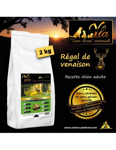 Croquettes hypoallergéniques pour chien au venaison et saumon, sans céréales et sans gluten