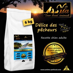 Alimentation naturelle sans céréales pour chien, recette saumon et truite hypoallergénique, riche en oméga 3