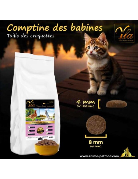 Petites croquettes rondes pour chaton, idéales pour la digestion et la santé dentaire, mesurant 8 mm par 4 mm