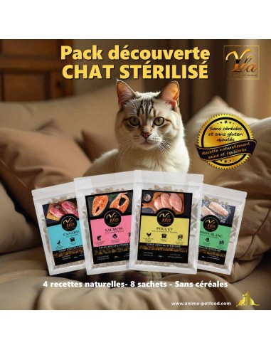Pack croquettes sans céréales pour chat stérilisé – 4 recettes naturelles