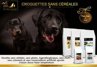 croquettes sans cxéréales ni gluten pour chiens et chiot