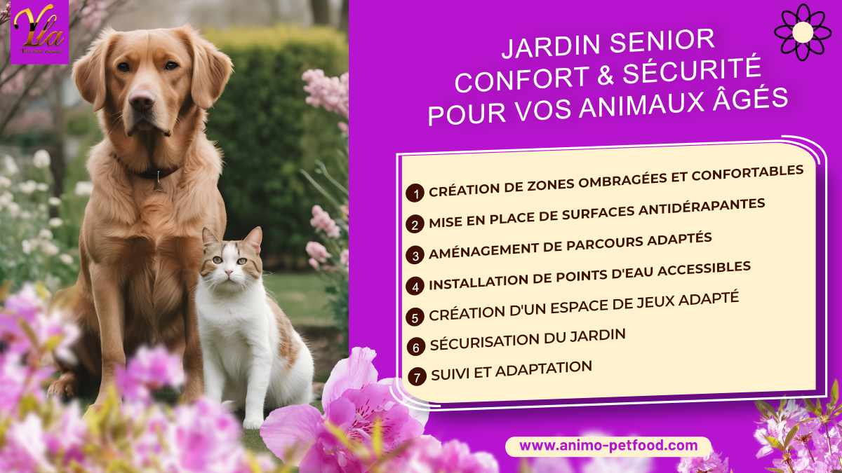 Jardin Senior : Confort et Sécurité pour vos Animaux Âgés - Création de zones ombragées et confortables, Mise en place de surfaces antidérapantes, Aménagement de parcours adaptés, Installation de points d'eau accessibles, Création d'un espace de jeux adapté, Sécurisation du jardin, Suivi et adaptation