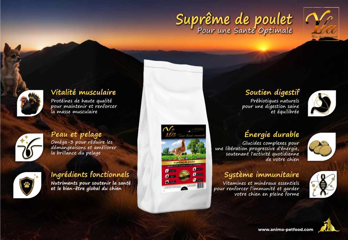 Croquettes sans céréales hypoallergéniques pour chiens de petite race, formulées pour une digestion saine et une peau sans irritation.