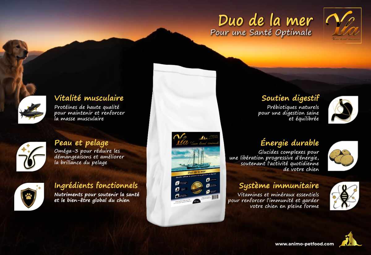 Croquettes hypoallergéniques sans céréales, conçues pour les chiens atopiques avec des problèmes de peau.
