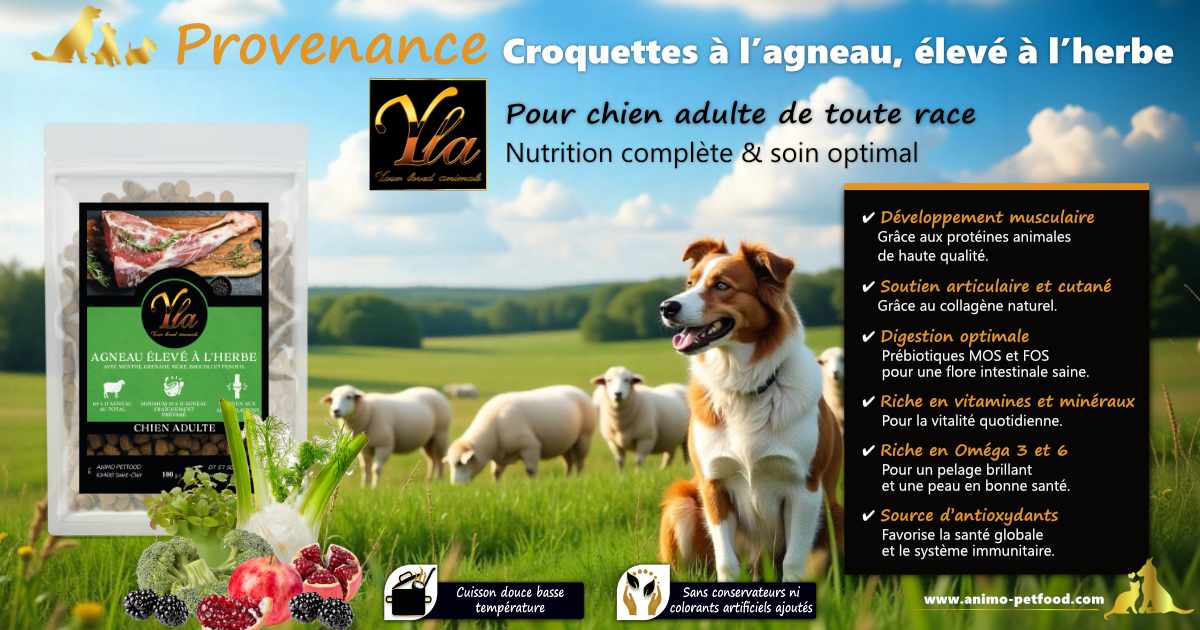 Croquettes naturelles à l’agneau pour chien adulte, favorisant une digestion facile